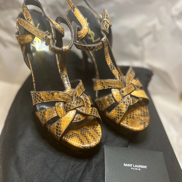 SAINT LAURENT PYTHON TRIBUTE SANDALS - Size 39.5 - Full Set - Picture 1 of 13